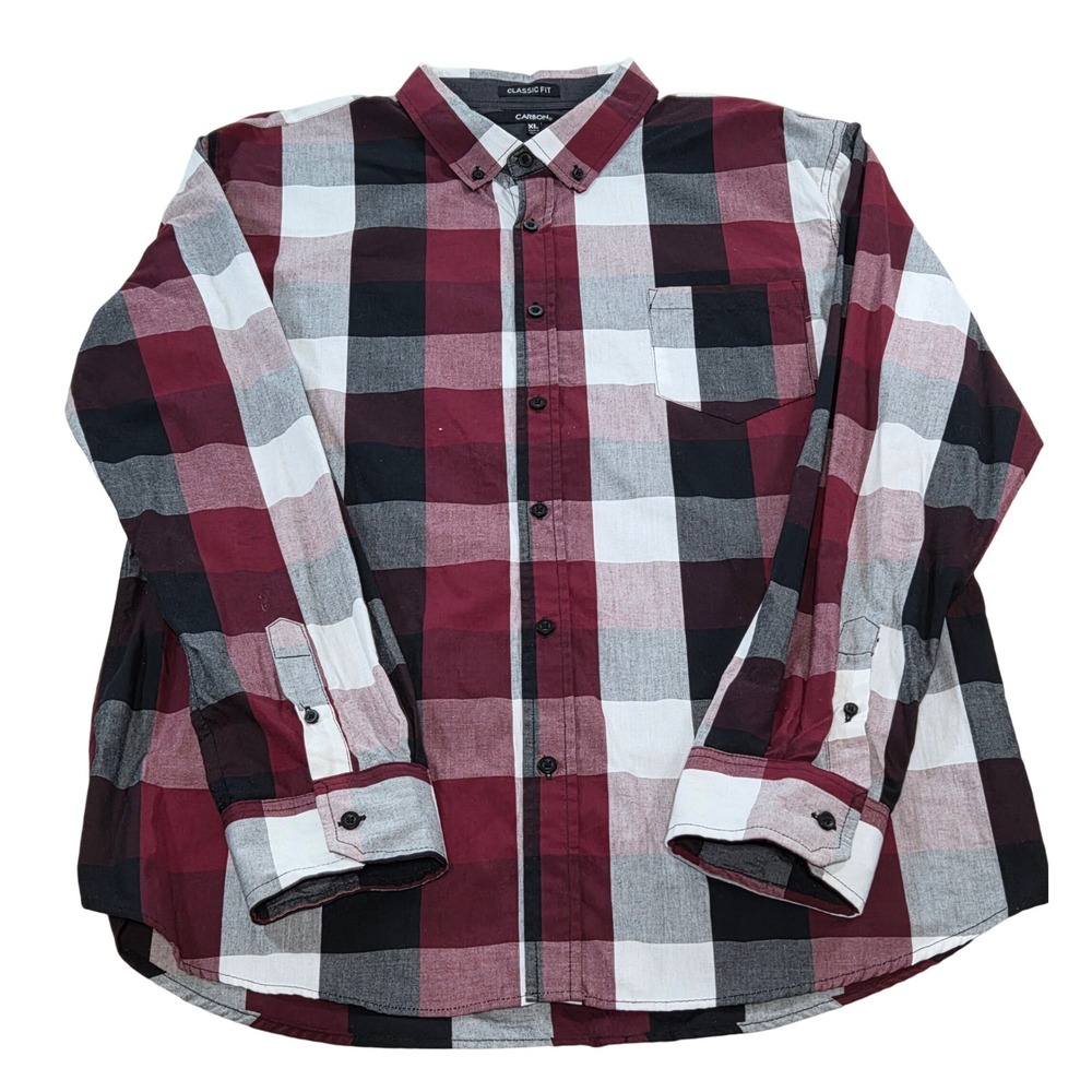 CARBON XL Mens Button Down Shirt Long Sleeve Classic Fit Plaid‎ Checkered